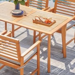Waimea Honey Slatted Eucalyptus Wood Rectangle Patio Dining Table - Vifah -VIDAXL Sale Store GUEST f5337993 b23d 47c0 babe bbca9273c40c