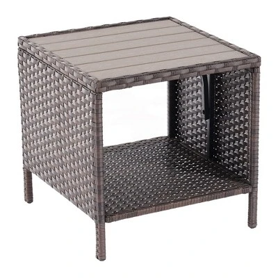 Sonkuki Outdoor Patio Furniture, Square PE Rattan Wicker Side Table With Storage Shelf 2 Sonkuki Outdoor Patio Furniture, Square PE Rattan Wicker Side Table With Storage Shelf - Image 2