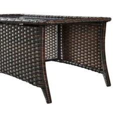 Belord Wicker Outdoor Coffee Table With Tempered Glass Top, 46.5" Wide Rattan Rectangular Coffee Table