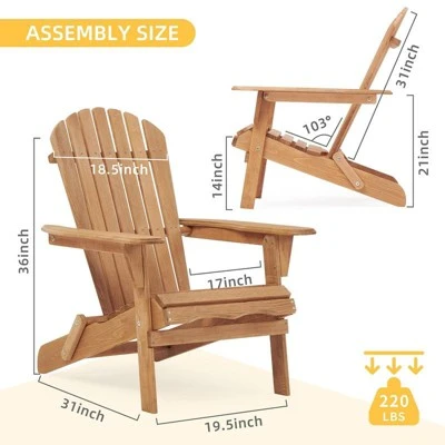 FONTOI Accent Chair, Folding Adirondack Chair With 2 Wood Lounge Chair For Garden, Lawn, Fire Pit, 31*36*28 2 FONTOI Accent Chair, Folding Adirondack Chair With 2 Wood Lounge Chair For Garden, Lawn, Fire Pit, 31*36*28 - Image 2
