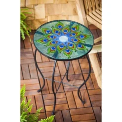 Evergreen Glass Table, Peacock