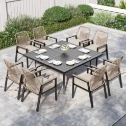 Captiva Designs 9pc Outdoor Slat-top Square Metal Dining Table And Thick Cushion Fixed Wicker Chairs -VIDAXL Sale Store GUEST f6f59b3e e051 4bce b99d a2a50cbf9672