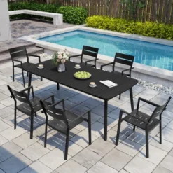 Pellebant 2.1m Patio Dining Table 6-8 People Durable WPC Tabletop Aluminum Frame Indoor/Outdoor Dining Table For Backyards Poolside Gardens -VIDAXL Sale Store GUEST f7581b0e 48b3 4505 9c16 5bf94de4e123 1