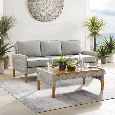 Capella Outdoor Wicker 2 Pc Sofa And Coffee Table Set Gray/Acorn - Crosley 4 Capella Outdoor Wicker 2 Pc Sofa And Coffee Table Set Gray/Acorn - Crosley - Image 4