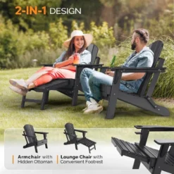 VINGLI Folding Adirondack Chair With Ottoman, Waterproof Plastic HDPE Firepit Chair For Outside With Hidden Footrests -VIDAXL Sale Store GUEST f847b1da 408f 43c4 afe0 1118541adbec
