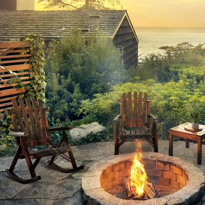 Outsunny Wooden Rustic Rocking Chair, Indoor Outdoor Adirondack Log Rocker With Slatted Design For Patio, Lawn 1 Outsunny Wooden Rustic Rocking Chair, Indoor Outdoor Adirondack Log Rocker With Slatted Design For Patio, Lawn