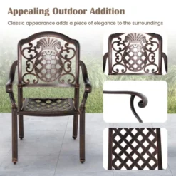 Tangkula 4PCS Cast Aluminum Chairs Outdoor Metal Armchairs W/ Ergonomic Curved Seat Patio