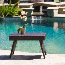 Faux Rattan Outdoor End Table, 24" Wide Wicker Accent Table For Patio Or Garden Use, Patio End Table, Outdoor Side Table -Christopher Knight Home