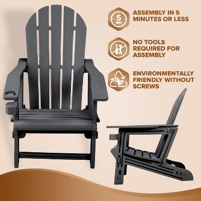Vulcan Adirondack Chair - HDPE Weather Resistant, No Tools And Hardware Required 5-Minute Assembly, Patio, Firepit Or Lawn Chairs, Black 5 Vulcan Adirondack Chair - HDPE Weather Resistant, No Tools And Hardware Required 5-Minute Assembly, Patio, Firepit Or Lawn Chairs, Black - Image 5