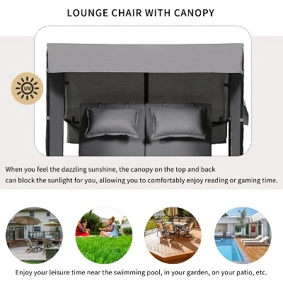 2-Piece Outdoor Rattan Daybed With 5 Positions, Canopy, Bench, And Cushions For Poolside, Backyard & Garden 3 2-Piece Outdoor Rattan Daybed With 5 Positions, Canopy, Bench, And Cushions For Poolside, Backyard & Garden - Image 3