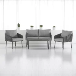 4-Piece Outdoor Patio Furniture Set With Rope Woven Chairs, Loveseat, Plastic-Wood Coffee Table, Water-Repellent Cushions & Rust-Resistant Frame -VIDAXL Sale Store GUEST f93cc2fc db7c 4d1f a134 5a12dfc9dc48