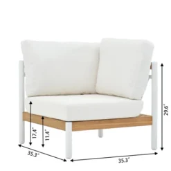 Decksplore 6 Piece Teak Seating Group Outdoor Sectional Set, Indoor-Outdoor Conversation Set L-Shaped Sofa With Dining Table