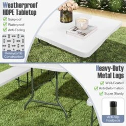 Tangkula 3 PCS Folding Picnic Table Set W/ 6 Ft Table & 2 Benches HDPE Tabletop Bench Top Coffee -VIDAXL Sale Store GUEST fb77f12f 8a05 46c3 95a6 6391ae01c988