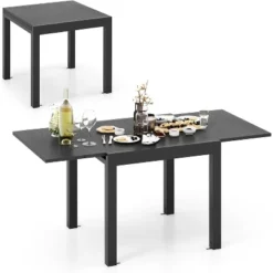 Aluminum 31"-63" Extendable Outdoor Dining Table Set For 4-6 Person, Expandable Patio Table With Wood Pattern Tabletop For Backyard, Deck -VIDAXL Sale Store GUEST fc8b704a 33a8 4473 a225 0a01f1829382