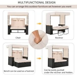 2-Piece Outdoor Rattan Daybed With 5 Positions, Canopy, Bench, And Cushions For Poolside, Backyard & Garden 18 2-Piece Outdoor Rattan Daybed With 5 Positions, Canopy, Bench, And Cushions For Poolside, Backyard & Garden -VIDAXL Sale Store GUEST fcae66b7 1a1f 43b8 b9f8 13297f062186