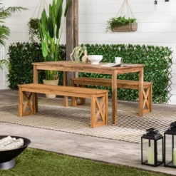 Featured Products 15 3pc Acacia Wood X Design Outdoor Patio Dining Set - Brown - Saracina Home