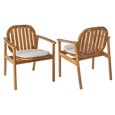 Acacia Wood Outdoor Dining Chairs Set Of 2,Wooden Patio Chairs With Cushions And Armrests,Slatted Back Arm Chairs For Garden Or Balcony-Koiai 2 Acacia Wood Outdoor Dining Chairs Set Of 2,Wooden Patio Chairs With Cushions And Armrests,Slatted Back Arm Chairs For Garden Or Balcony-Koiai - Image 2