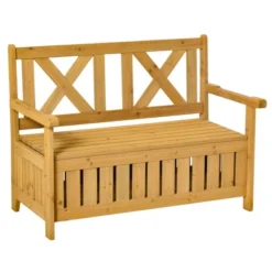 Outsunny 29 Gallon Garden Storage Bench With Wooden Frame, Large Entryway Deck Box W/ Unique X-Shape Back, Louvered Side Panels For Patio, Garden, Deck, Porch & Balcony -VIDAXL Sale Store GUEST fe51309e 5105 4a53 b935 f843ee4405b3