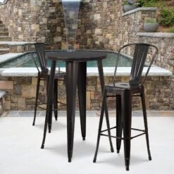 Flash Furniture Commercial Grade 24" Round Metal Indoor-Outdoor Bar Table Set With 2 Cafe Stools
