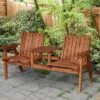 Outsunny Wooden Garden Bench With Umbrella Hole & Middle Table, Outdoor Loveseat With Weather-Fighting Material 2 Person Chair For Garden, Patio, Balcony