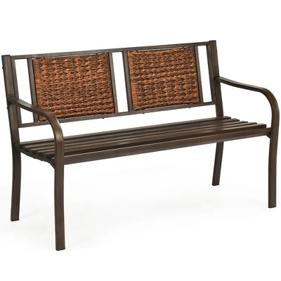 Costway Patio Garden Bench Steel Frame Rattan Backrest Park Yard Outdoor Porch Furniture 1 Costway Patio Garden Bench Steel Frame Rattan Backrest Park Yard Outdoor Porch Furniture