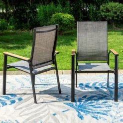 Captiva Designs 5pc Patio Dining Set Steel Frame Table With Umbrella Hole & Gray Textilene Chairs With Wood-like Armrests -VIDAXL Sale Store GUEST fff0160a 80e3 4f9f 98a8 870c38409f72